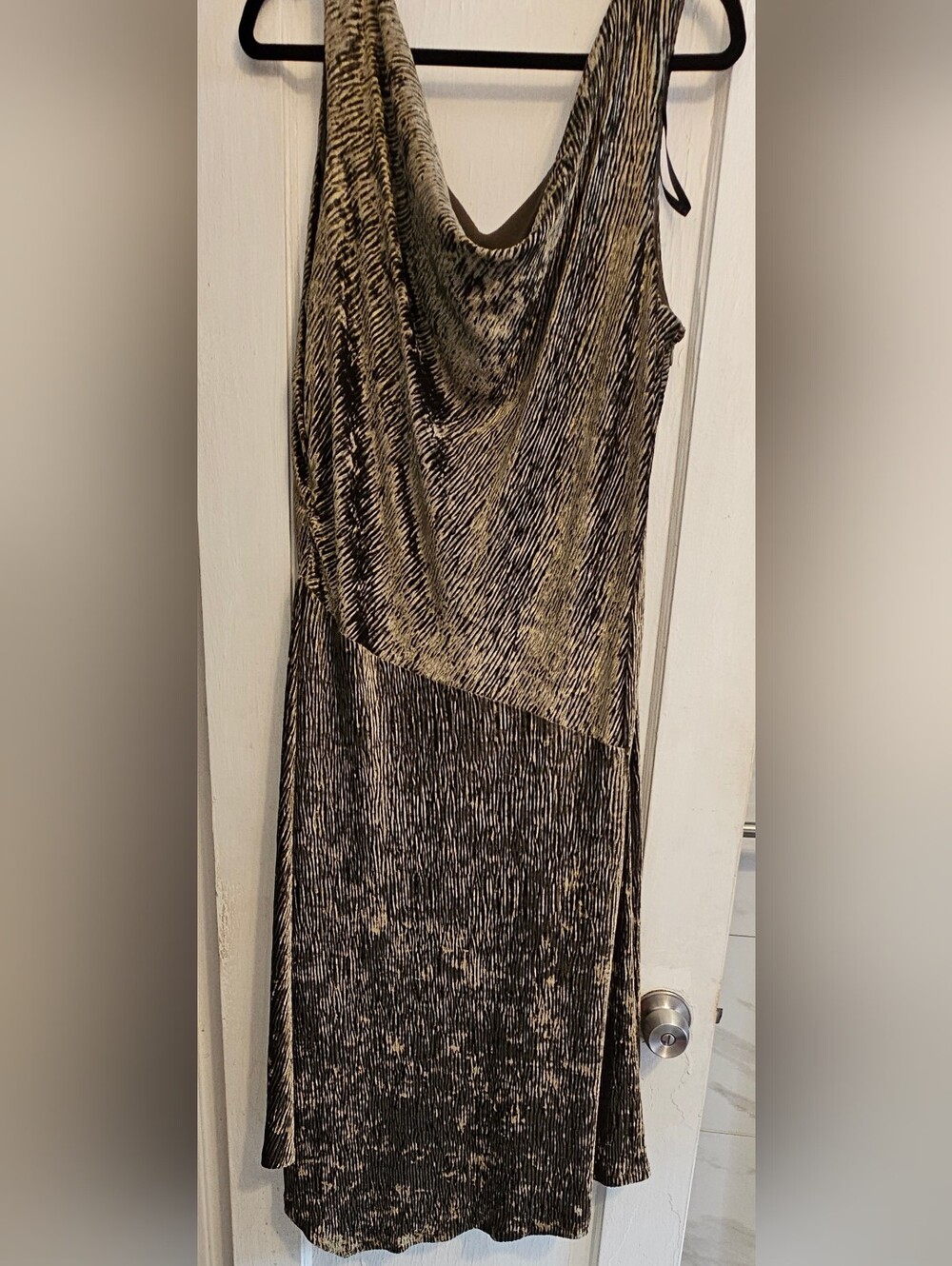 Donna Karan-NWT- Sleeveless Cowl Neck Velvet Metallic Olive Dress
